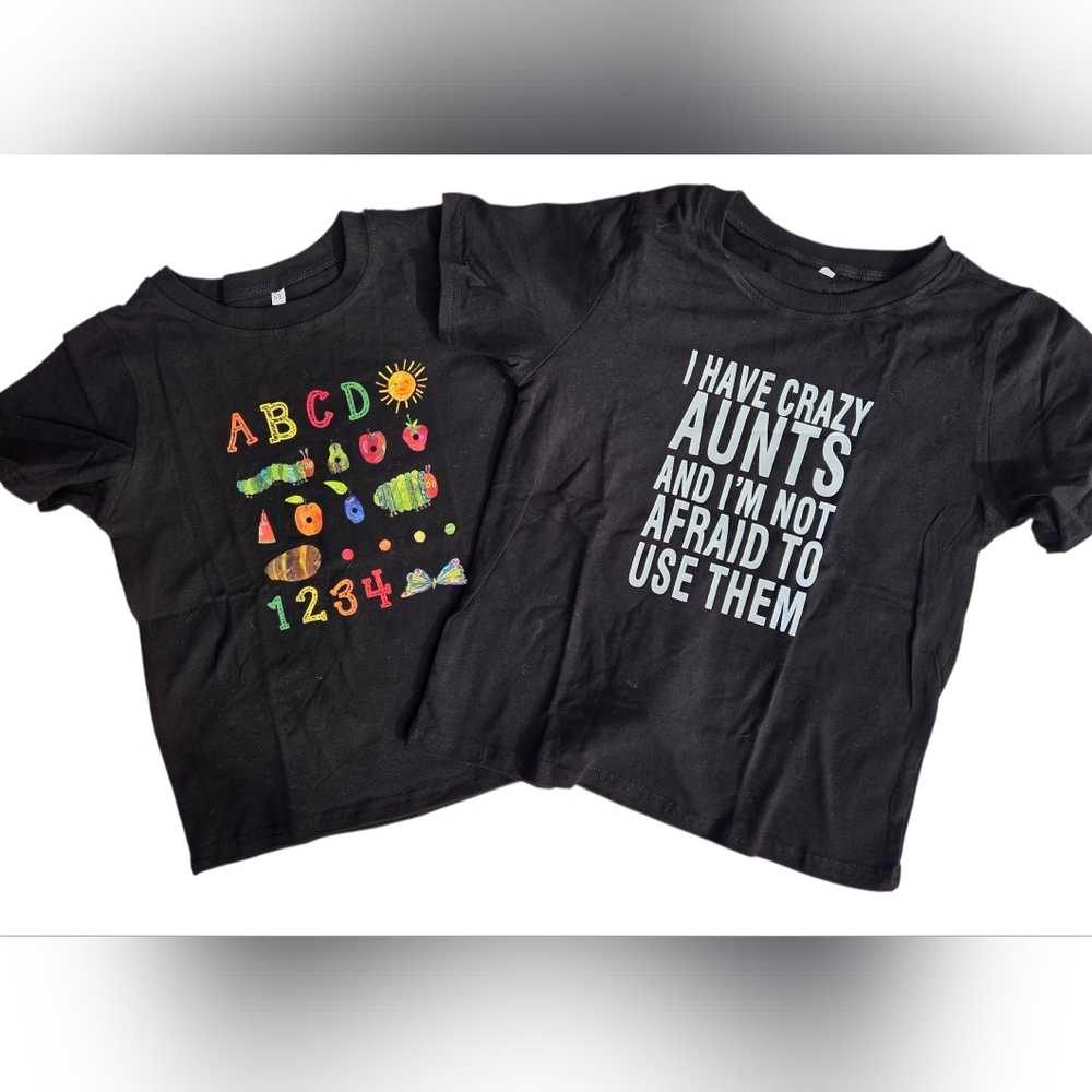 Black Kids T-Shirts with Fun Graphics, 2 Shirts Set, Size 6